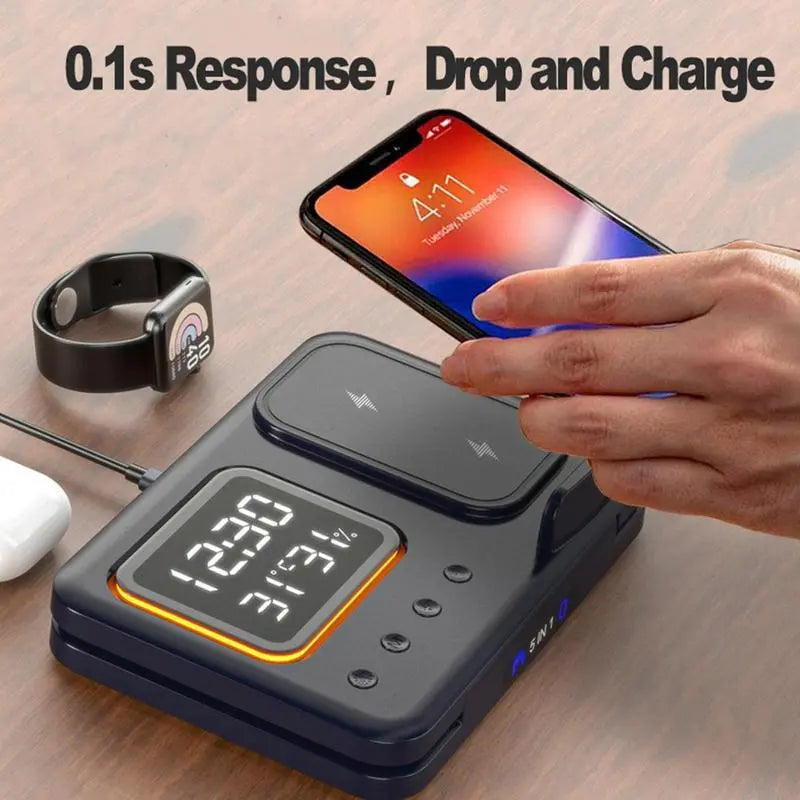 15W Wireless Chargers Stand 5 In1 LED Digital Alarm Clock Fast Charging Dock Station MyQualityproduct.shop