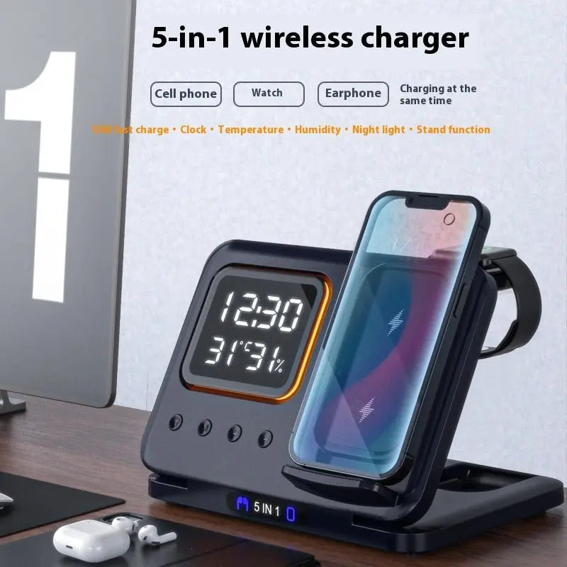 15W Wireless Chargers Stand 5 In1 LED Digital Alarm Clock Fast Charging Dock Station MyQualityproduct.shop