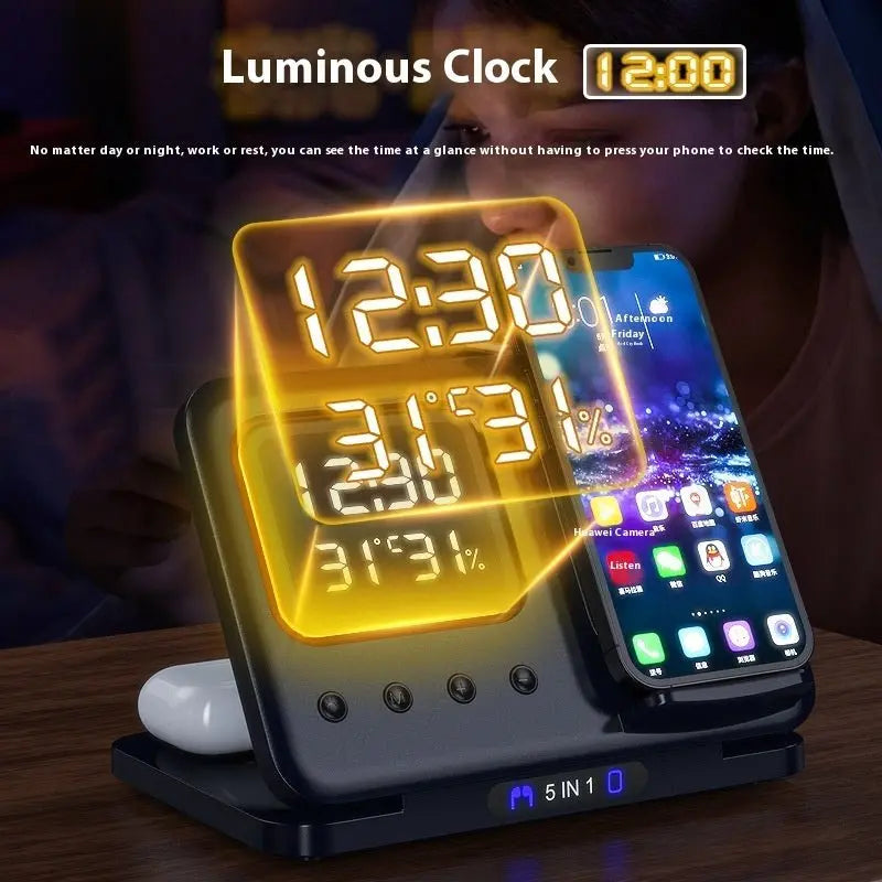 15W Wireless Chargers Stand 5 In1 LED Digital Alarm Clock Fast Charging Dock Station MyQualityproduct.shop