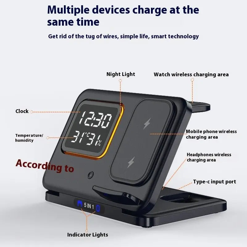 15W Wireless Chargers Stand 5 In1 LED Digital Alarm Clock Fast Charging Dock Station MyQualityproduct.shop