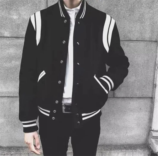 Aviator Wool Jacket Spring And Autumn Black And White Stitching MyQualityproduct.shop