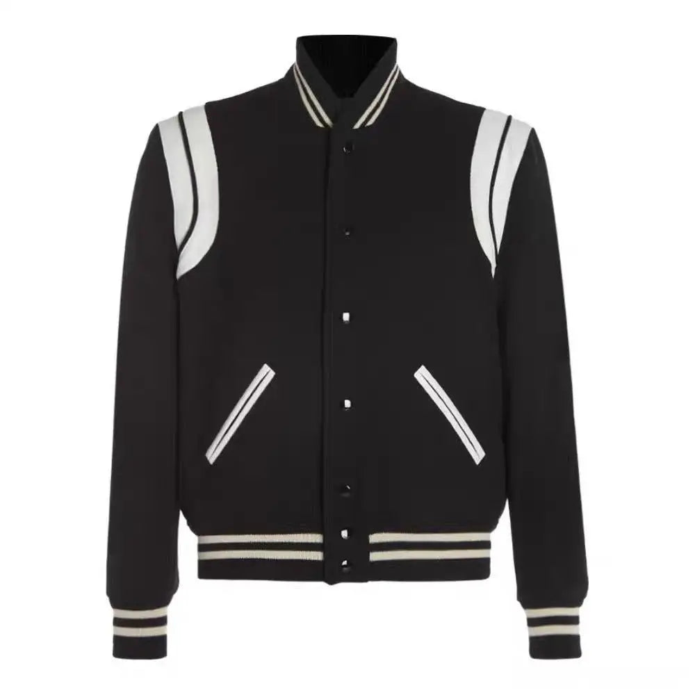 Aviator Wool Jacket Spring And Autumn Black And White Stitching MyQualityproduct.shop