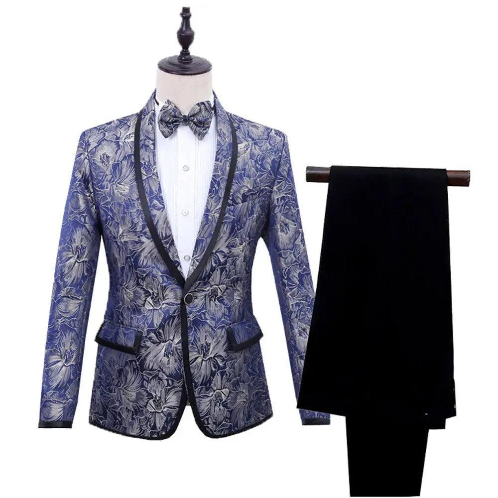 Best Man''s Dress Blue Brocade Suit One Button Green Fruit Collar With Black Edge British Men''s Two Piece Suit MyQualityproduct.shop