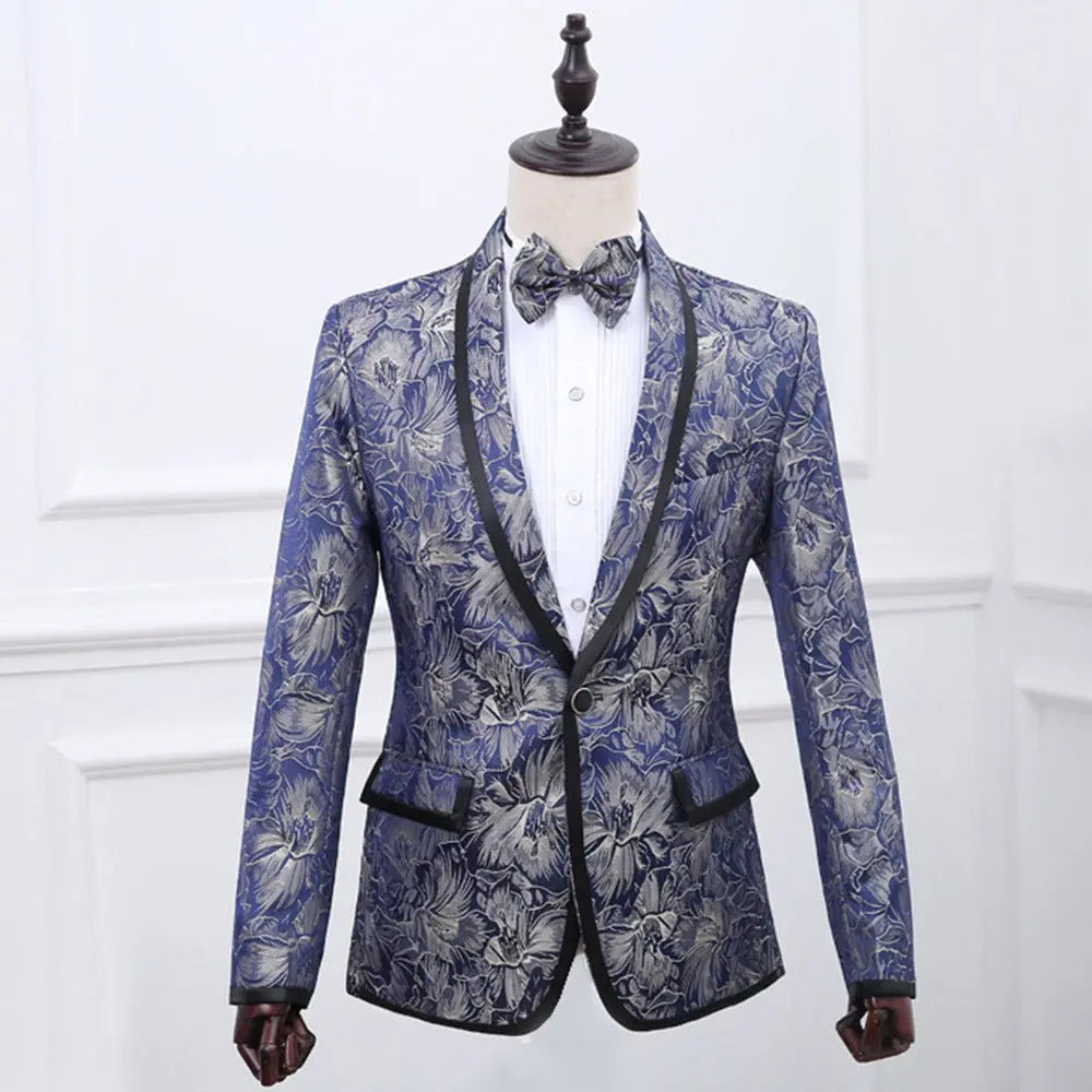 Best Man''s Dress Blue Brocade Suit One Button Green Fruit Collar With Black Edge British Men''s Two Piece Suit MyQualityproduct.shop