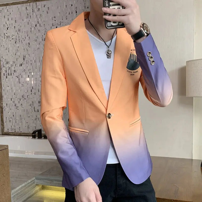 Blazer Men New Male Gradient Suit Jacket Masculino Korean Style Slim Fit Casual Men Fashion Trend Dress Jacket MyQualityproduct.shop