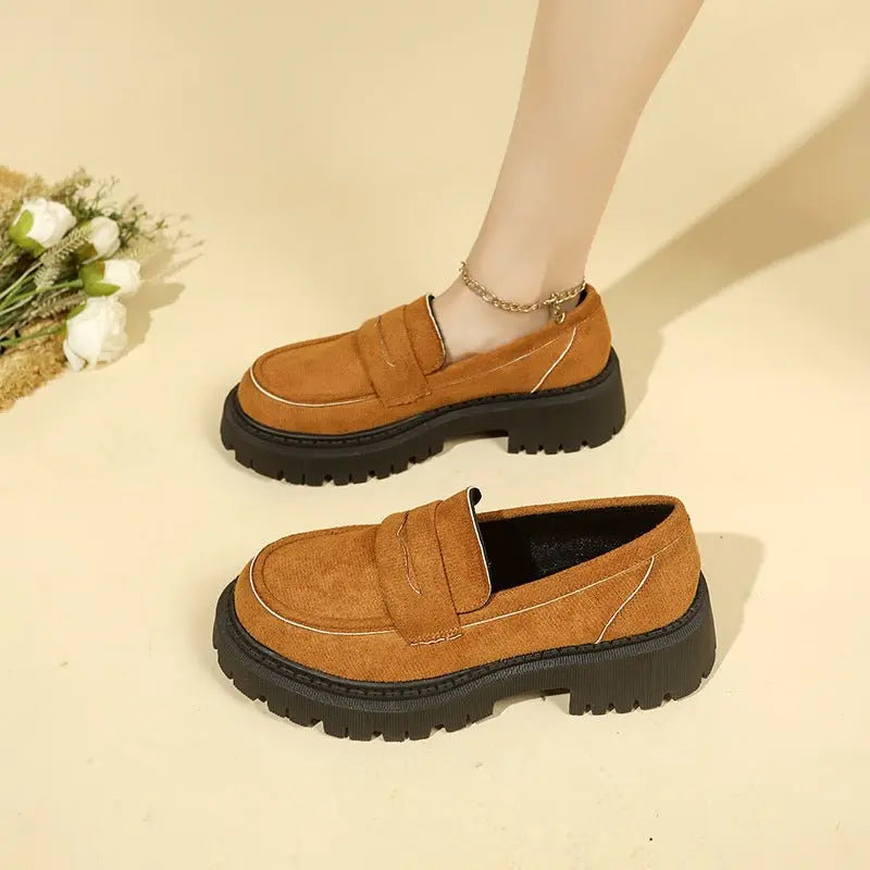 British Style Slip-on Leather Shoe Retro Platform Casual All-matching Women MyQualityproduct.shop