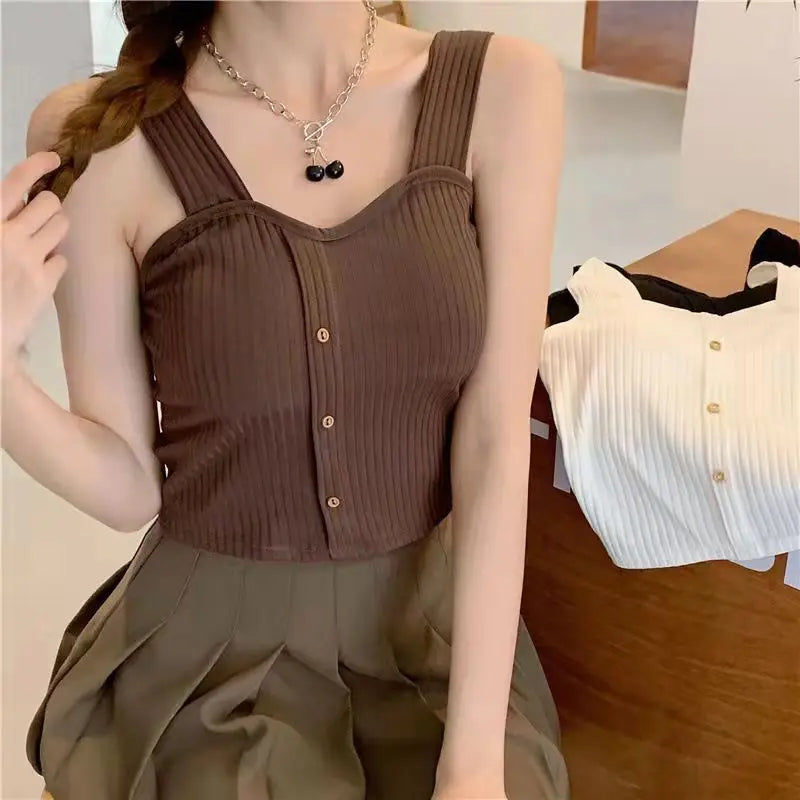 Button Camisole Short Top For Women MyQualityproduct.shop