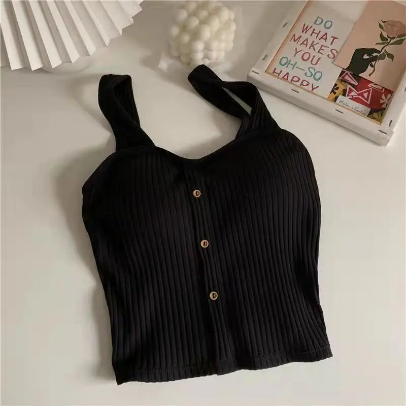 Button Camisole Short Top For Women MyQualityproduct.shop