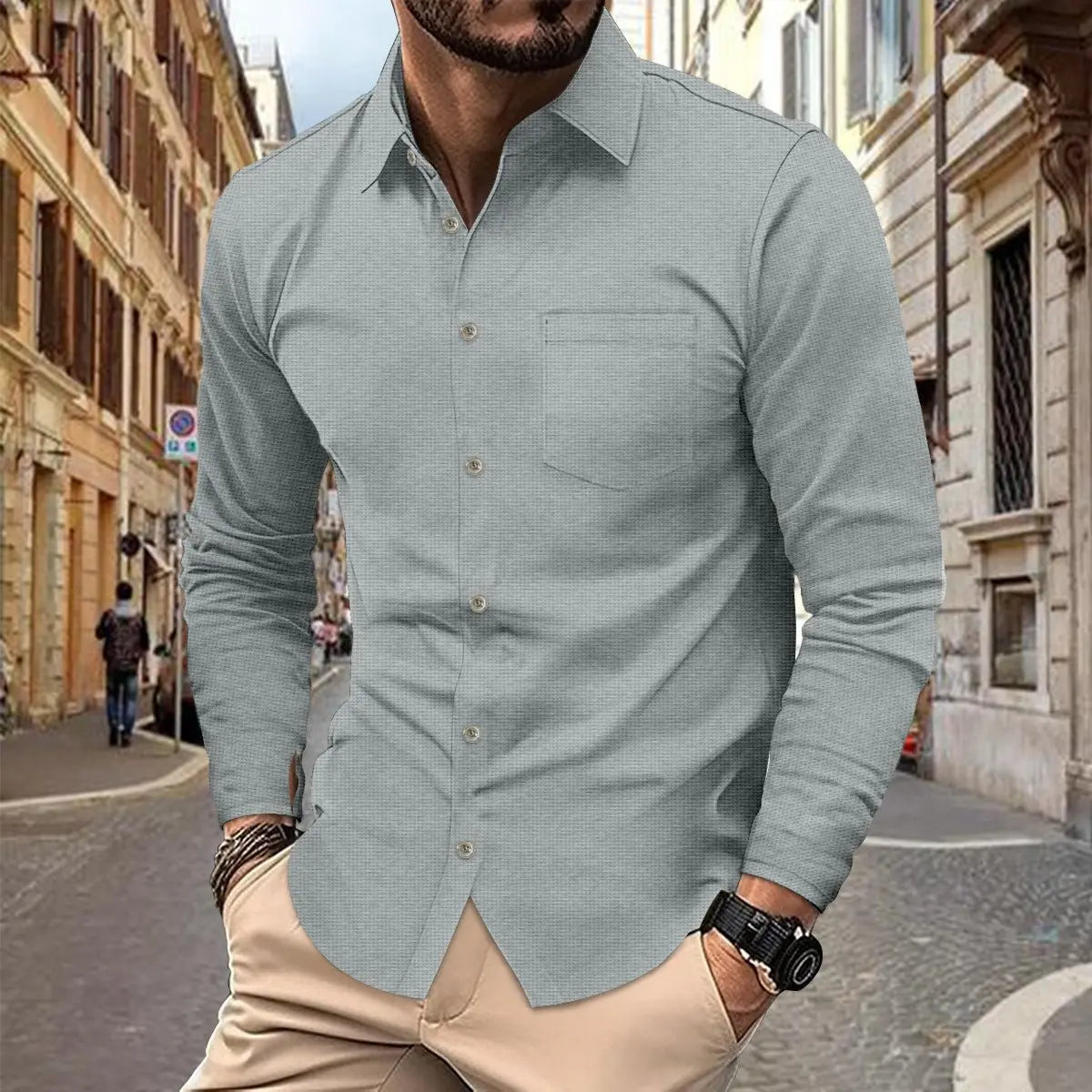 Button Casual Long Sleeve Shirt Top Men MyQualityproduct.shop