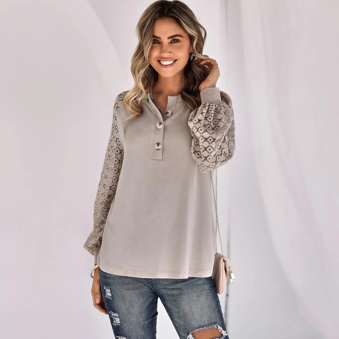 Casual Lace Button Top Women - MyQualityproduct.shop