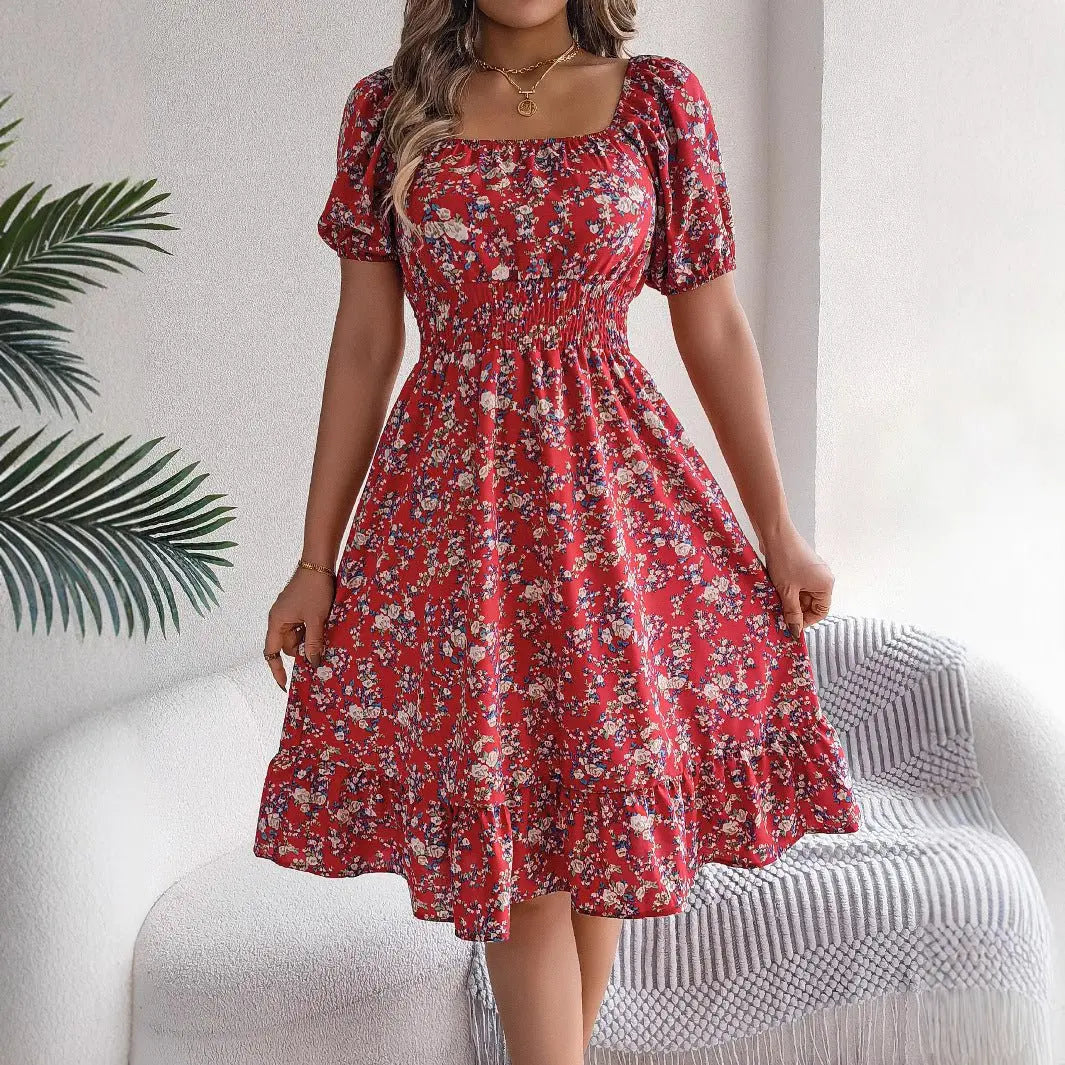 Floral Square Collar Ruffles Dress Women's Clothing MyQualityproduct.shop