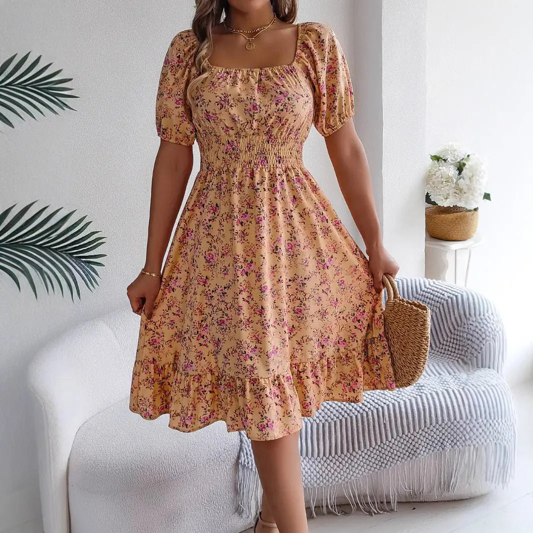 Floral Square Collar Ruffles Dress Women's Clothing MyQualityproduct.shop