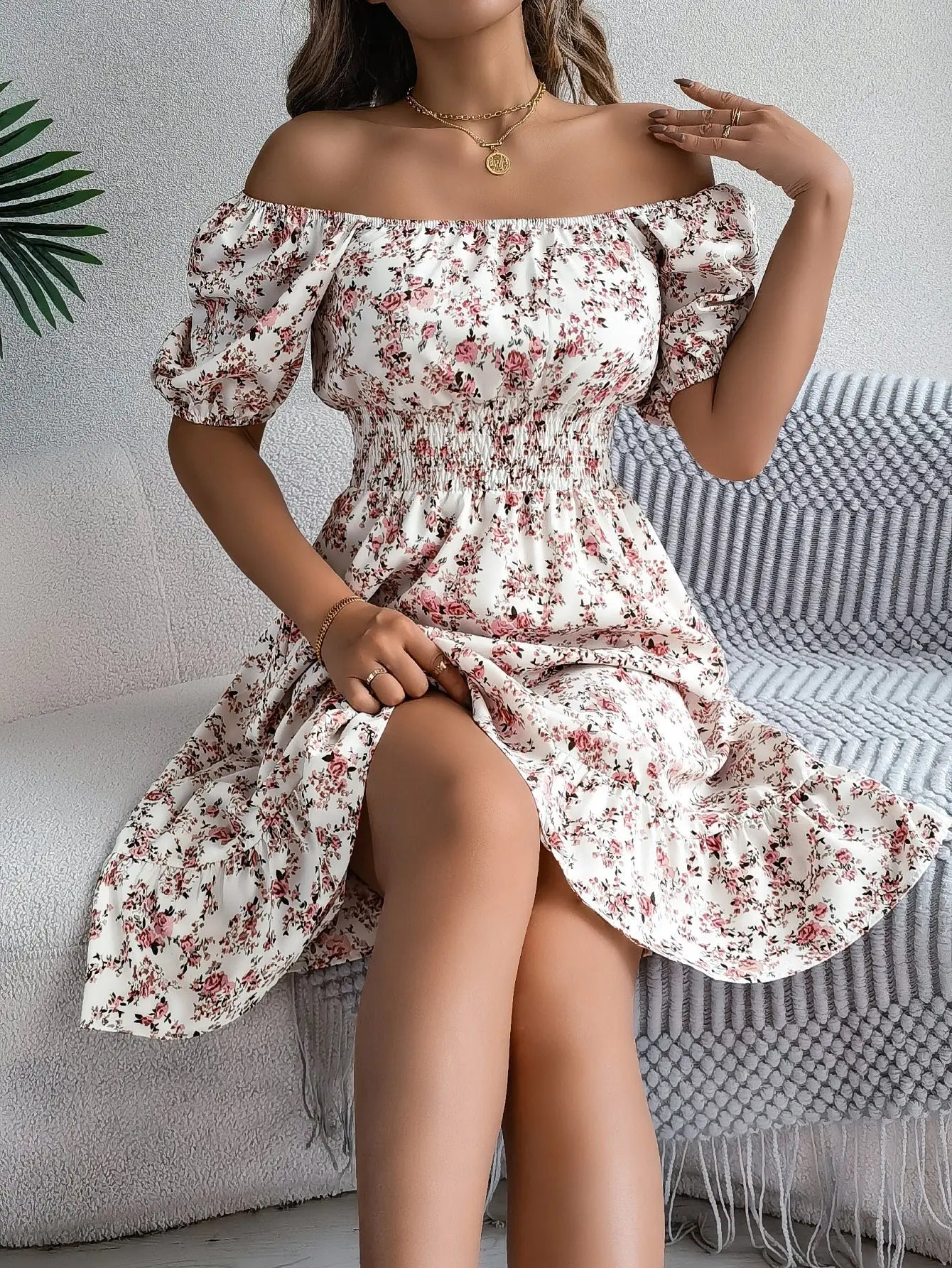 Floral Square Collar Ruffles Dress Women's Clothing MyQualityproduct.shop