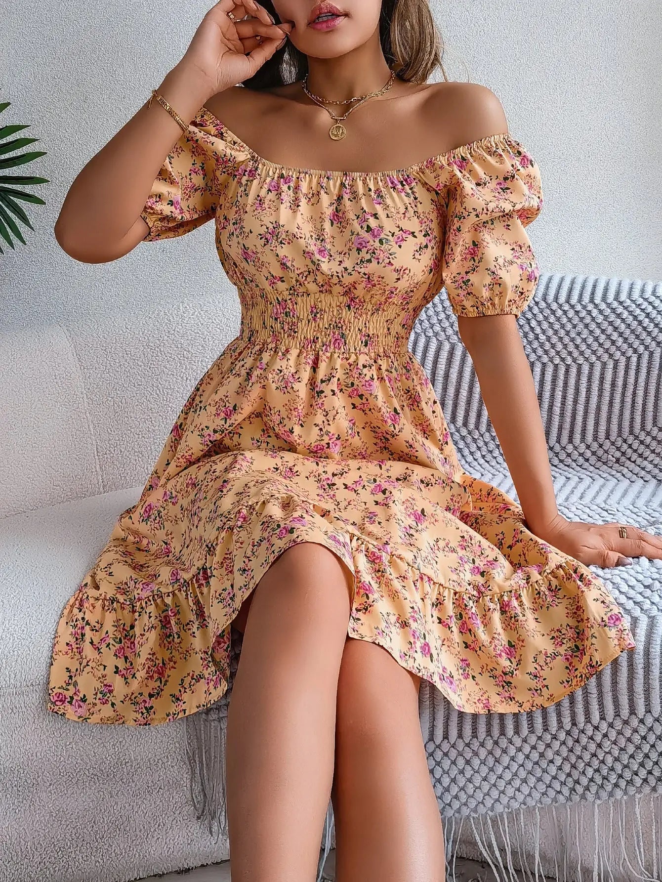 Floral Square Collar Ruffles Dress Women's Clothing MyQualityproduct.shop