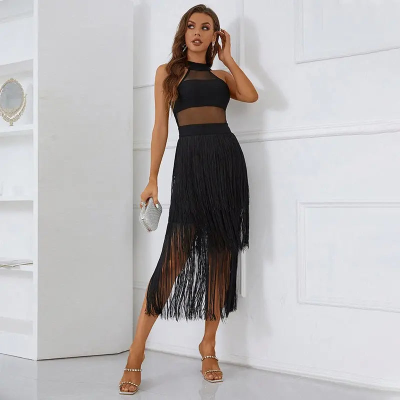 High-grade Bandage Tassel Dress French Dress Women MyQualityproduct.shop