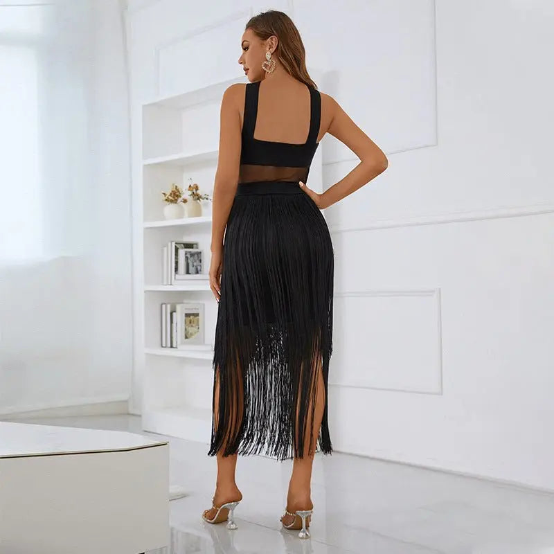 High-grade Bandage Tassel Dress French Dress Women MyQualityproduct.shop