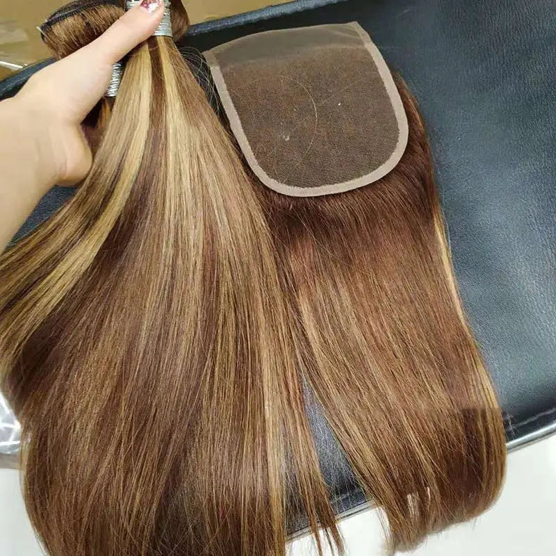 Highlight bundles with closure straight brazilian human hair MyQualityproduct.shop