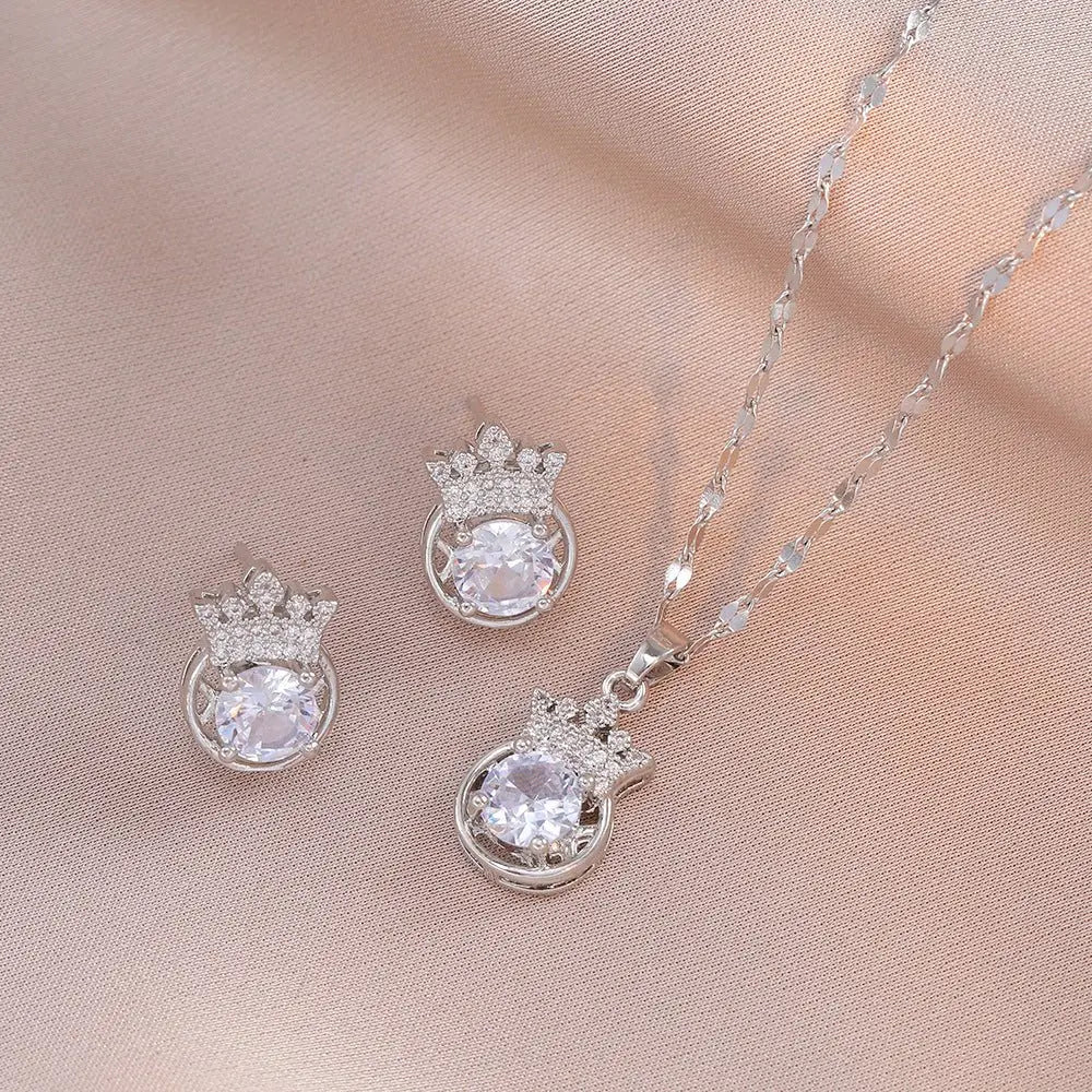 Japanese And Korean Style Zircon Niche Design Fashion Accessories Crown Necklace MyQualityproduct.shop