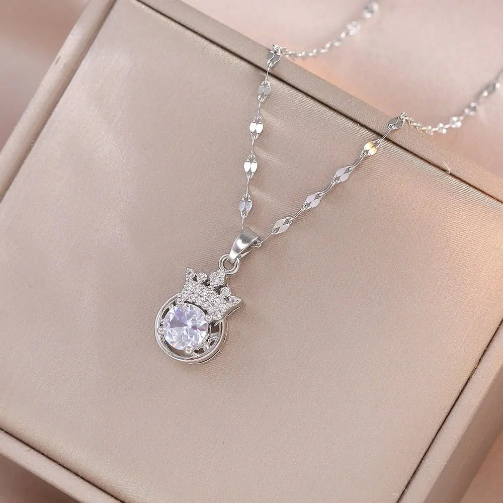 Japanese And Korean Style Zircon Niche Design Fashion Accessories Crown Necklace MyQualityproduct.shop