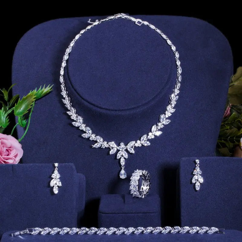 Korean Fashion And Generous Bride Wedding Dress Accessories High-grade AAA Zircon Four-piece Set MyQualityproduct.shop