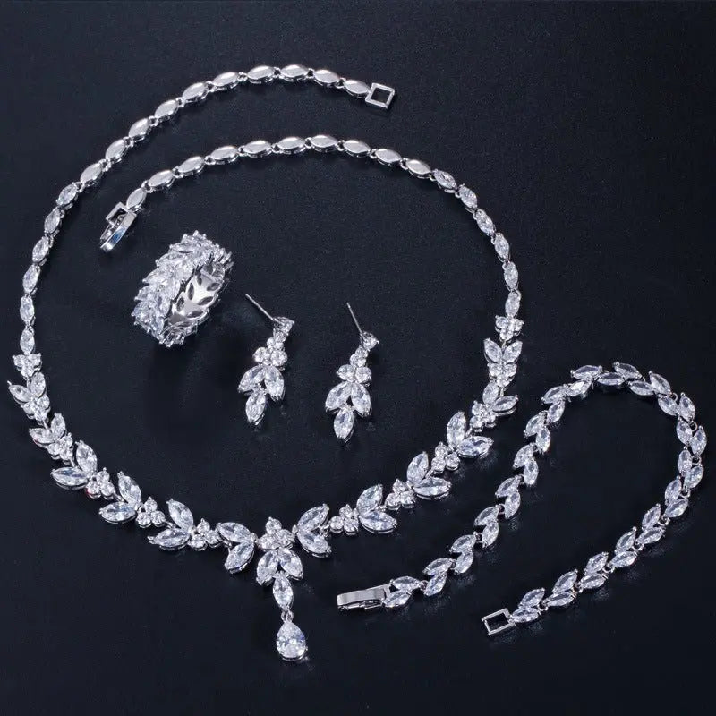 Korean Fashion And Generous Bride Wedding Dress Accessories High-grade AAA Zircon Four-piece Set MyQualityproduct.shop