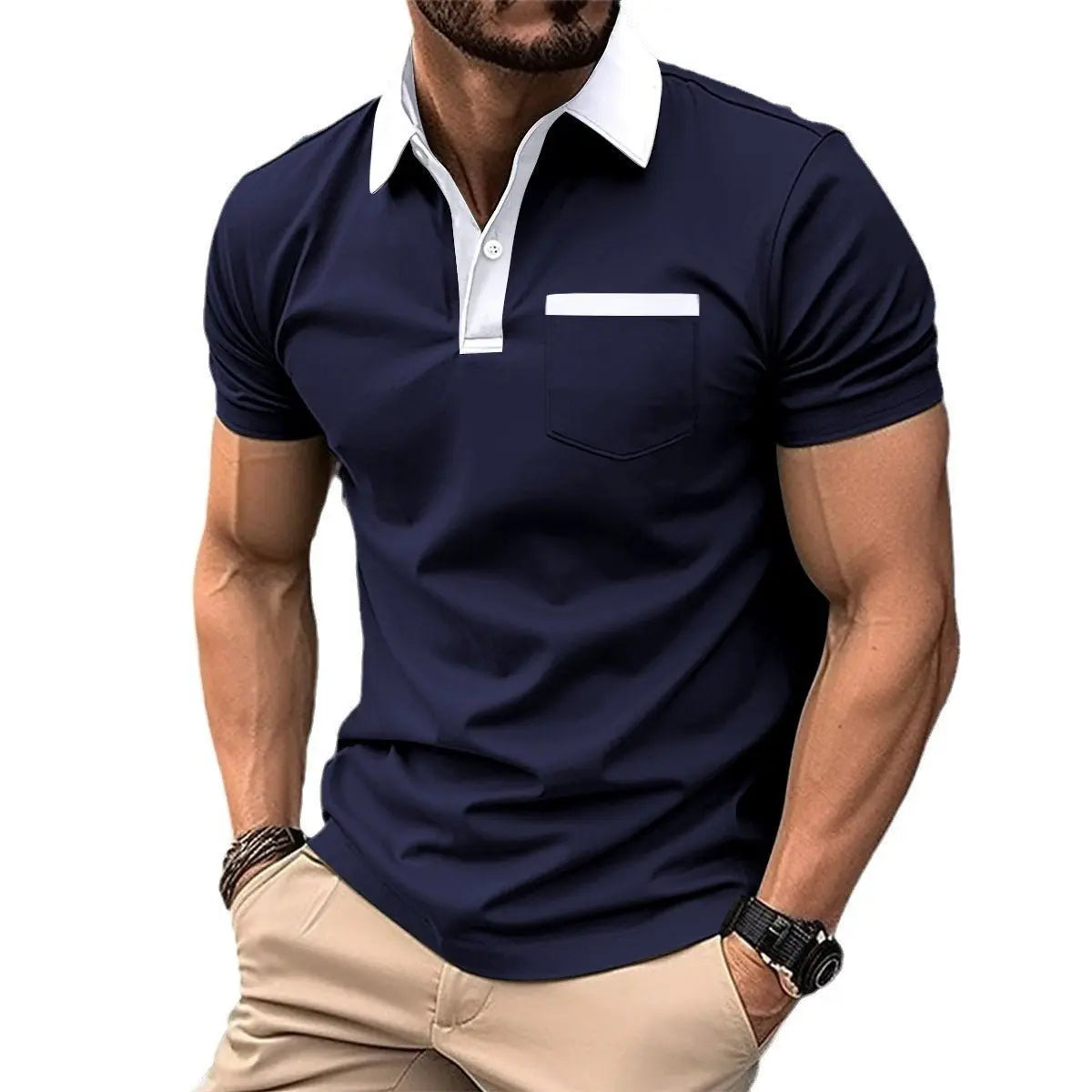 Lapel Fashion Slim Pocket Short-sleeved T-shirt Polo Shirt Men Clothing MyQualityproduct.shop