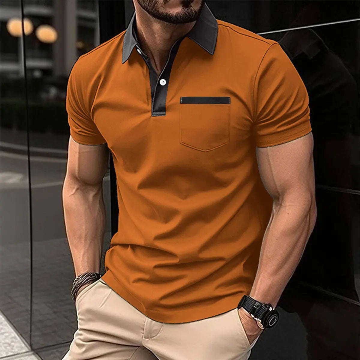 Lapel Fashion Slim Pocket Short-sleeved T-shirt Polo Shirt Men Clothing MyQualityproduct.shop