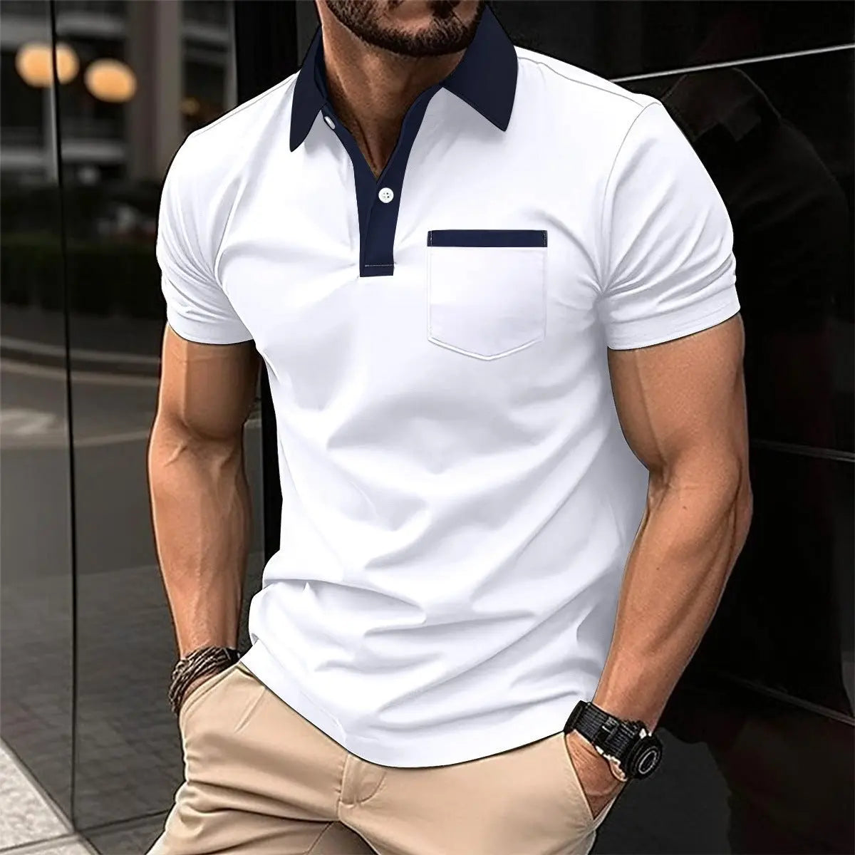 Lapel Fashion Slim Pocket Short-sleeved T-shirt Polo Shirt Men Clothing MyQualityproduct.shop