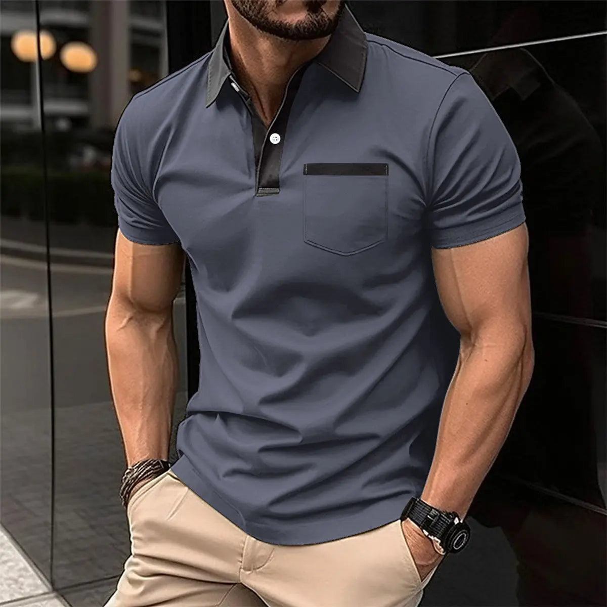 Lapel Fashion Slim Pocket Short-sleeved T-shirt Polo Shirt Men Clothing MyQualityproduct.shop