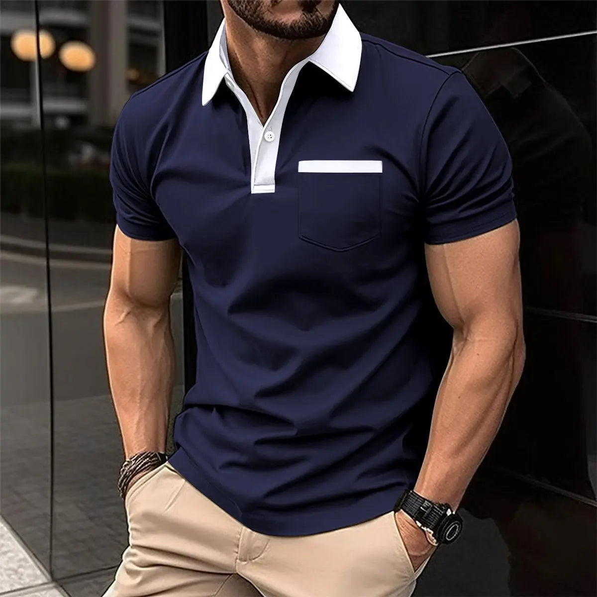 Lapel Fashion Slim Pocket Short-sleeved T-shirt Polo Shirt Men Clothing MyQualityproduct.shop