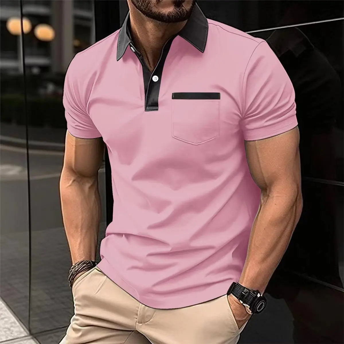 Lapel Fashion Slim Pocket Short-sleeved T-shirt Polo Shirt Men Clothing MyQualityproduct.shop