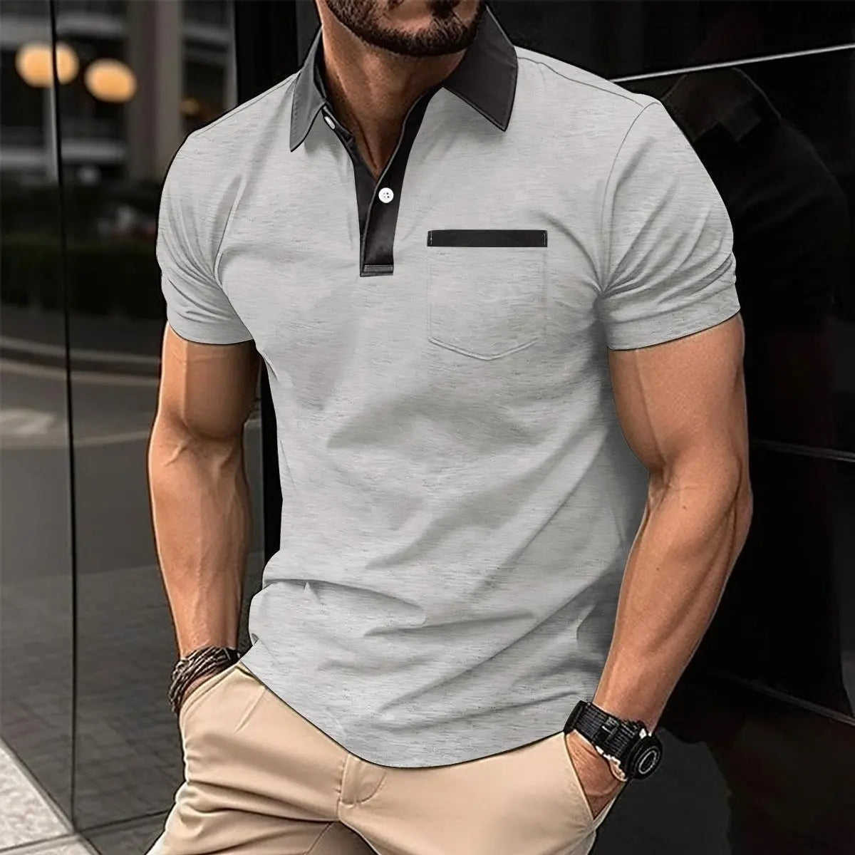 Lapel Fashion Slim Pocket Short-sleeved T-shirt Polo Shirt Men Clothing MyQualityproduct.shop