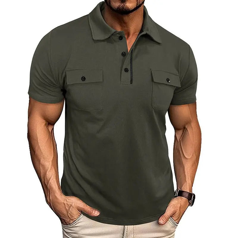 Lapel Short Sleeve Outdoor Pocket Polo Shirt T-shirt Men Clothing MyQualityproduct.shop