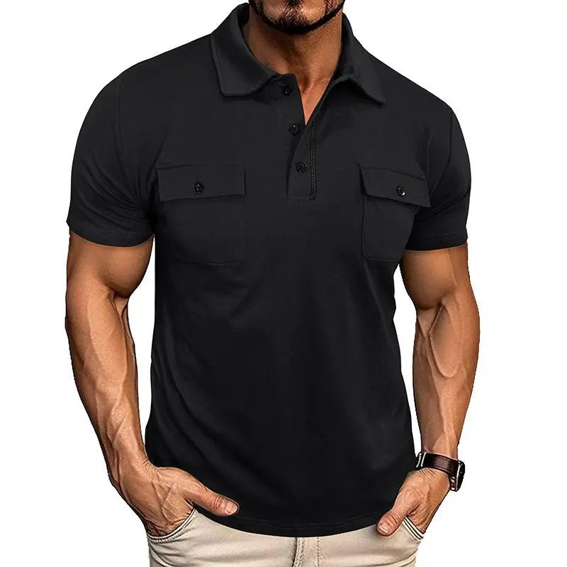 Lapel Short Sleeve Outdoor Pocket Polo Shirt T-shirt Men Clothing MyQualityproduct.shop