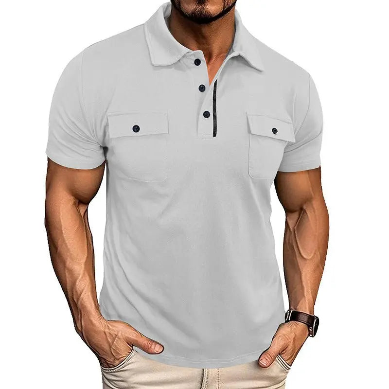 Lapel Short Sleeve Outdoor Pocket Polo Shirt T-shirt Men Clothing MyQualityproduct.shop