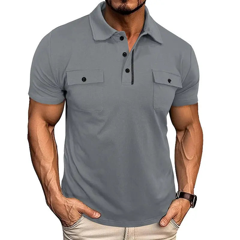 Lapel Short Sleeve Outdoor Pocket Polo Shirt T-shirt Men Clothing MyQualityproduct.shop