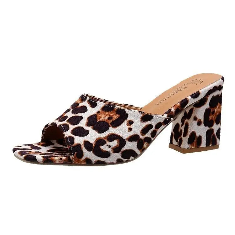 Leopard Square Toe Sandals Summer High-heeled Slippers Chunky Heel Shoes For Women MyQualityproduct.shop