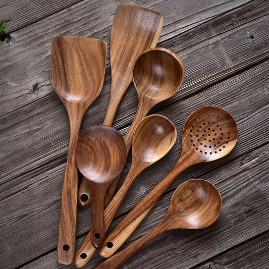 Non Stick Teak Cooking Spatula Set Of Seven Pieces MyQualityproduct.shop