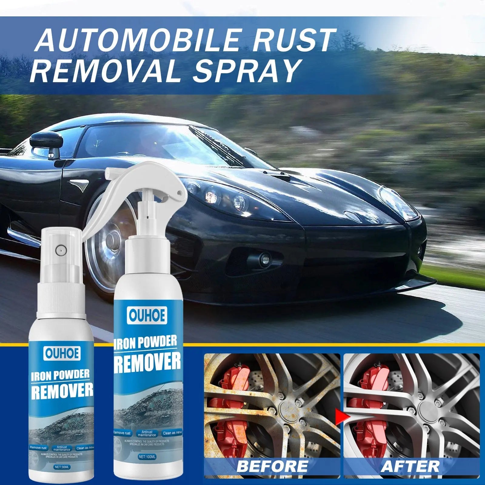 OUHOE Auto Iron Powder Rust Remover Spray Rust Remover Auto Products Stain Remover Rust Remover Cleaning Products MyQualityproduct.shop