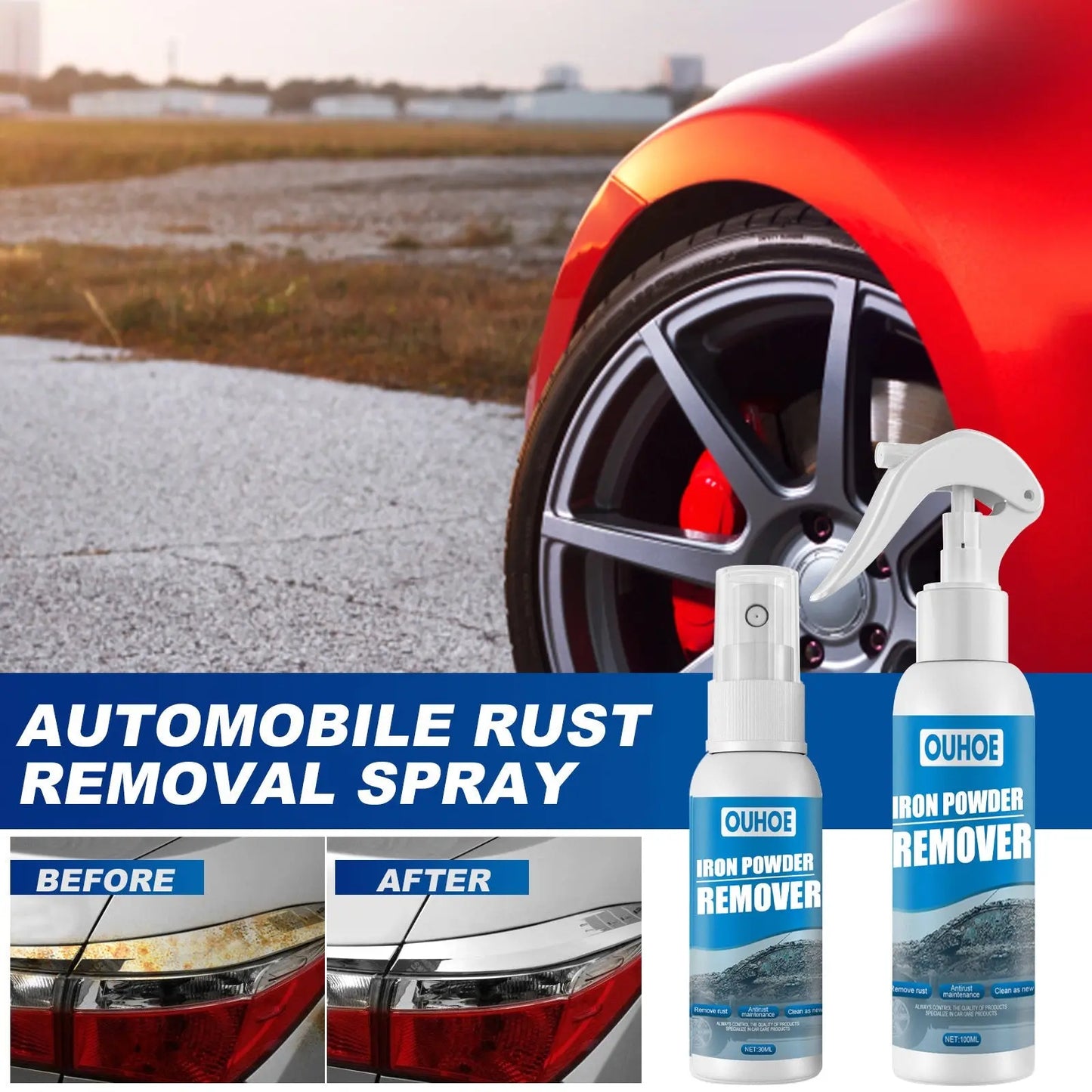 OUHOE Auto Iron Powder Rust Remover Spray Rust Remover Auto Products Stain Remover Rust Remover Cleaning Products MyQualityproduct.shop