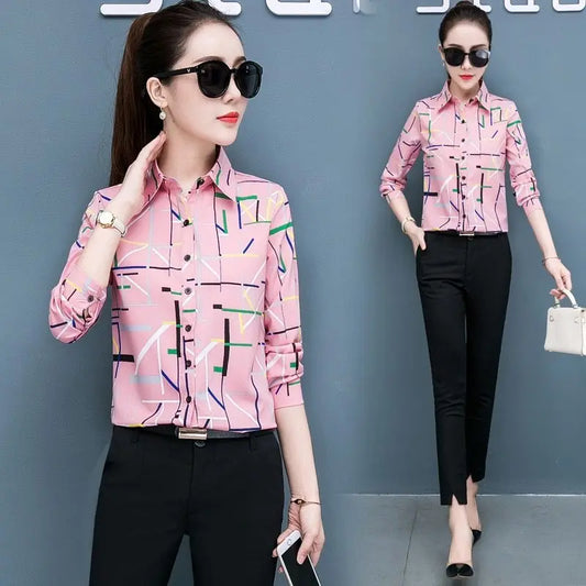 Printed shirt women long-sleeved chiffon shirt top women MyQualityproduct.shop