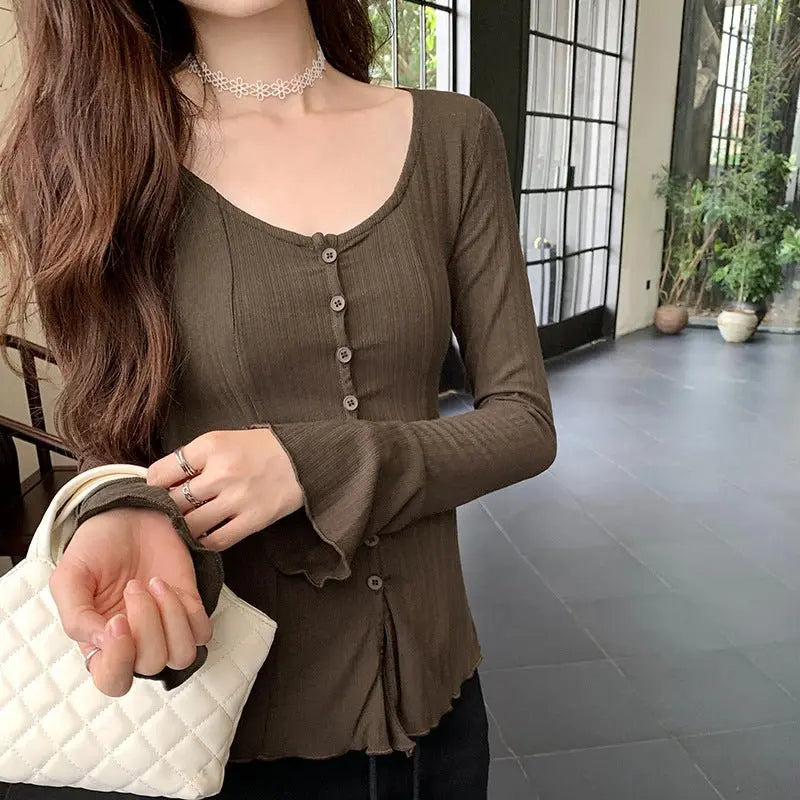 Retro Trumpet Sleeve Cardigan Top Women MyQualityproduct.shop