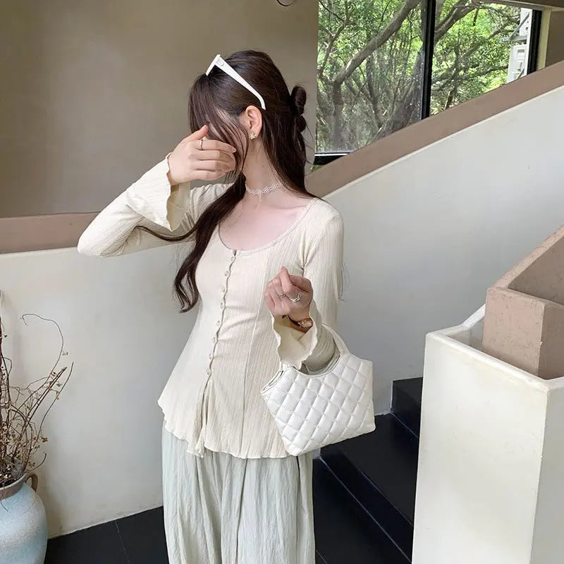 Retro Trumpet Sleeve Cardigan Top Women MyQualityproduct.shop