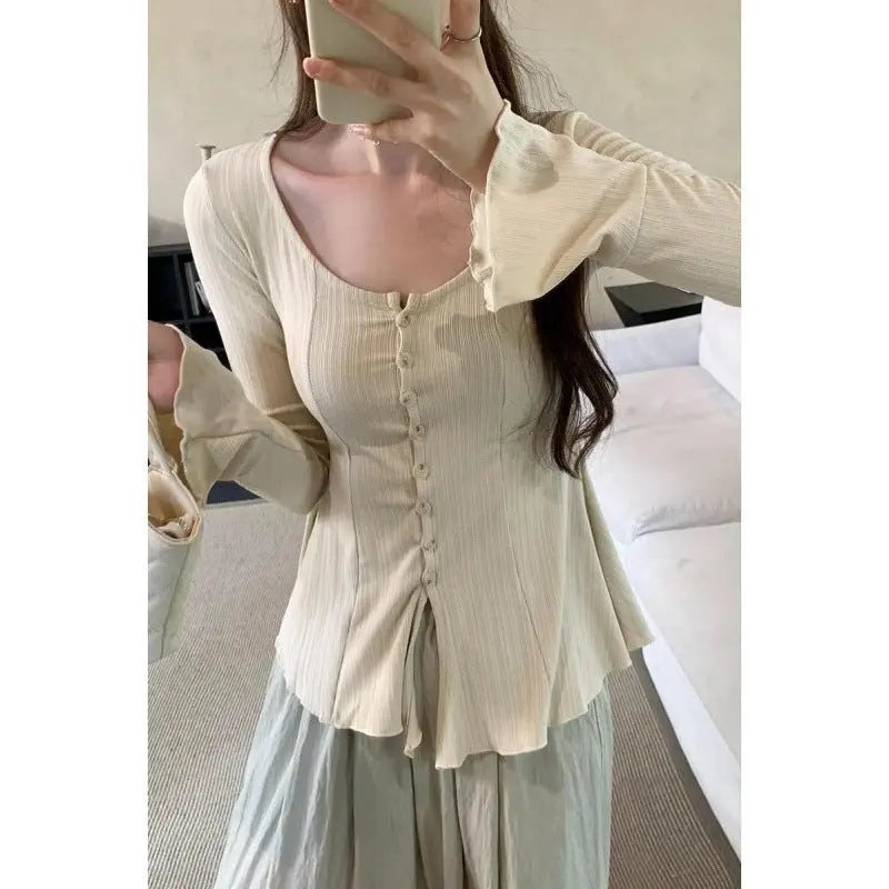 Retro Trumpet Sleeve Cardigan Top Women MyQualityproduct.shop