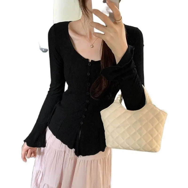 Retro Trumpet Sleeve Cardigan Top Women MyQualityproduct.shop