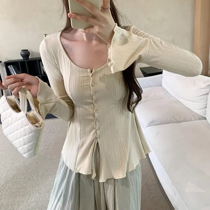 Retro Trumpet Sleeve Cardigan Top Women MyQualityproduct.shop