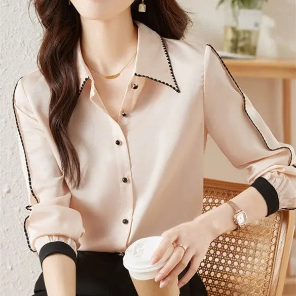 Satin Lapel Shirt Top For Women MyQualityproduct.shop