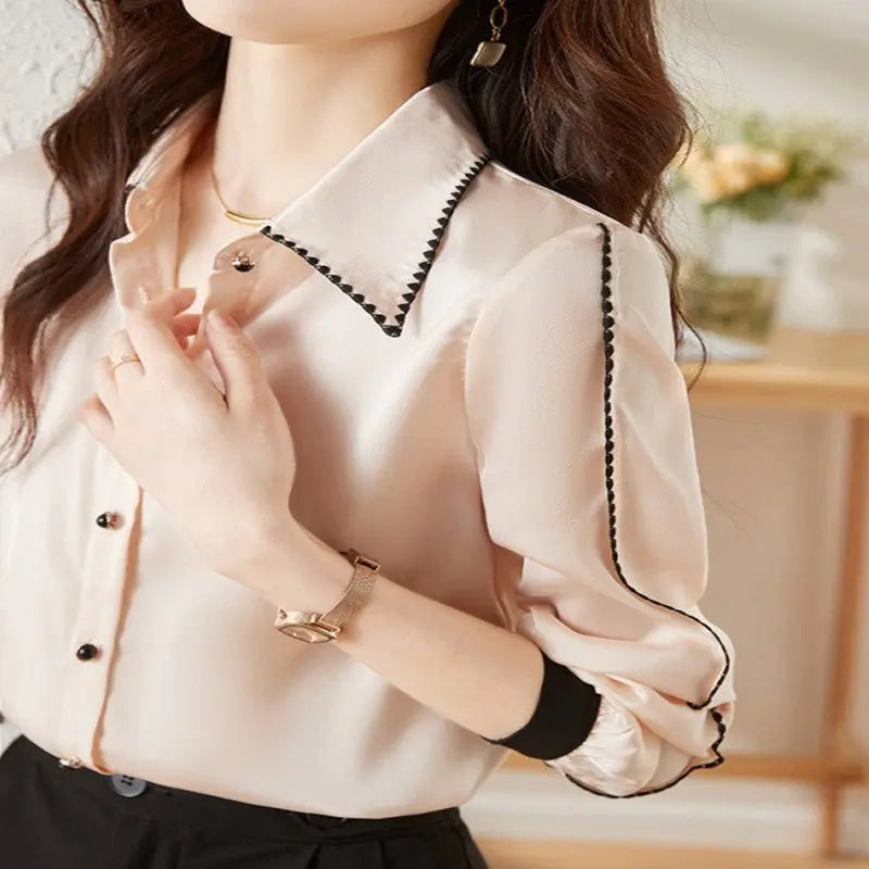 Satin Lapel Shirt Top For Women MyQualityproduct.shop