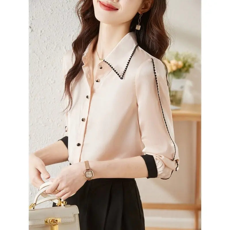 Satin Lapel Shirt Top For Women MyQualityproduct.shop