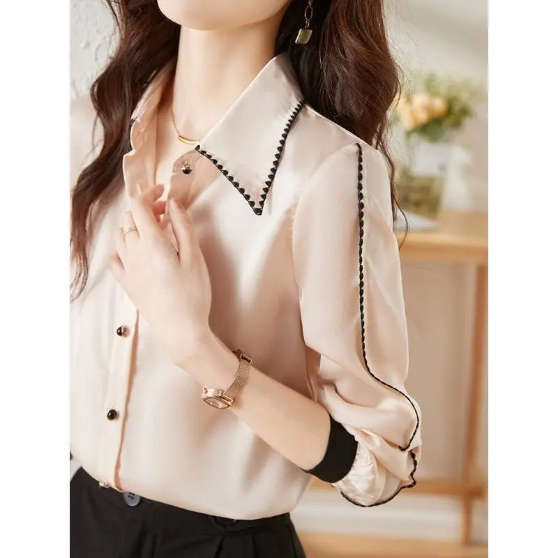 Satin Lapel Shirt Top For Women MyQualityproduct.shop